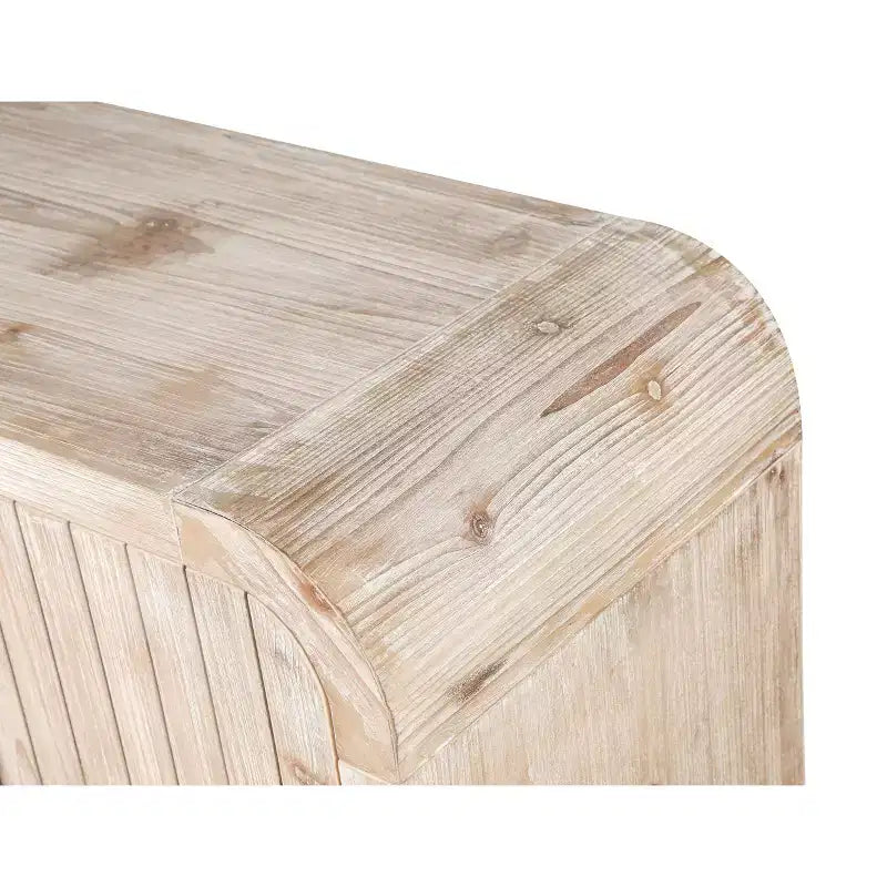 Buffet incurvé de style fermier vintage de 59''W avec grandes poignées en bois, sculpture à grain de bois vertical et étagères réglables