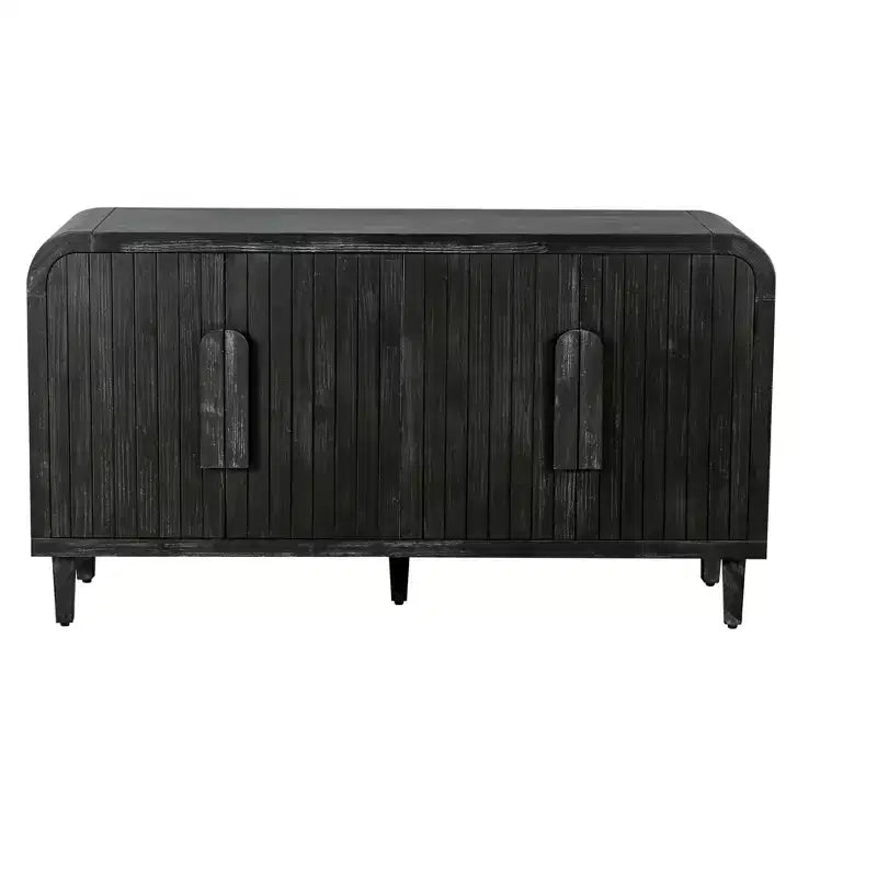 Buffet incurvé de style fermier vintage de 59''W avec grandes poignées en bois, sculpture à grain de bois vertical et étagères réglables