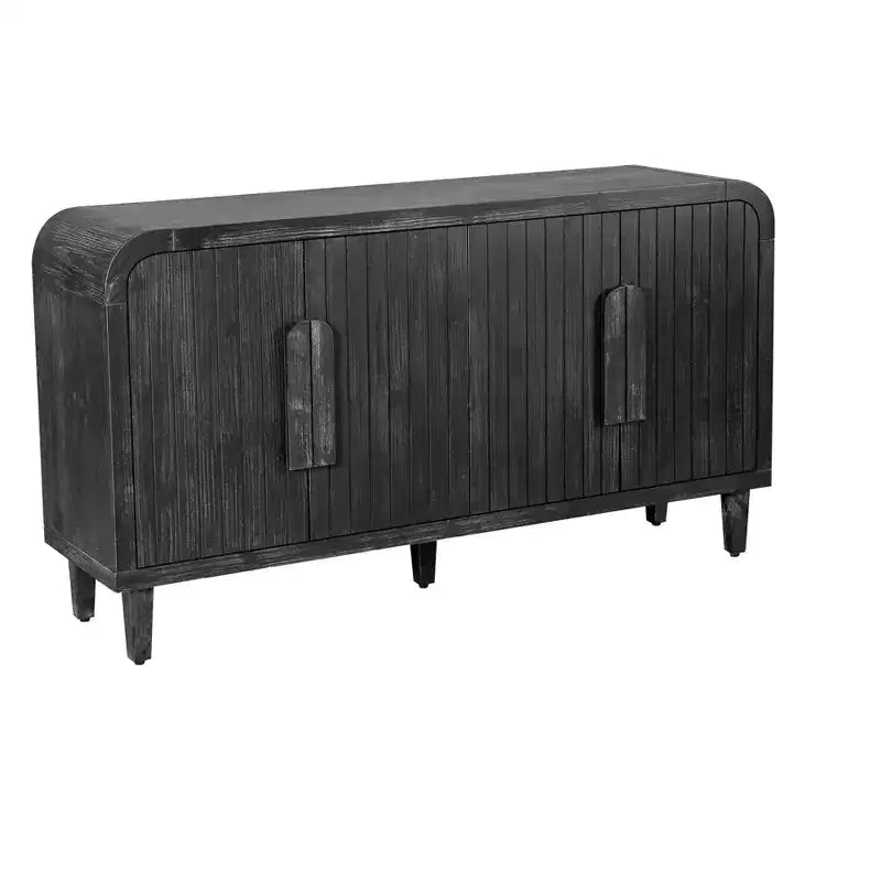 Buffet incurvé de style fermier vintage de 59''W avec grandes poignées en bois, sculpture à grain de bois vertical et étagères réglables