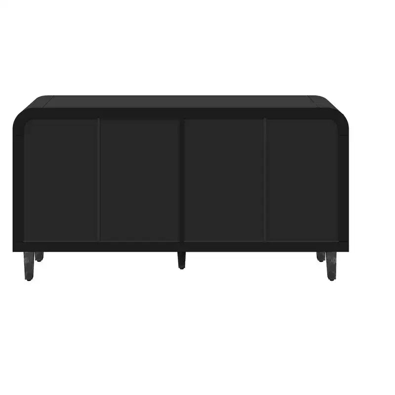 Buffet incurvé de style fermier vintage de 59''W avec grandes poignées en bois, sculpture à grain de bois vertical et étagères réglables