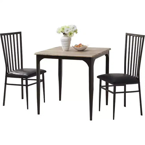 Mesa de comedor cuadrada de 48 con estructura de metal resistente y tablero de madera, nogal/negro