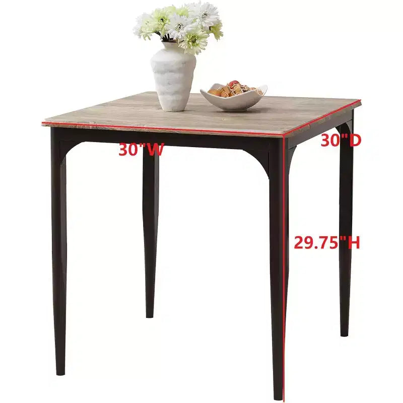 Quadratischer Esstisch, 48, mit robustem Metallgestell und Holzplatte, Walnuss/Schwarz