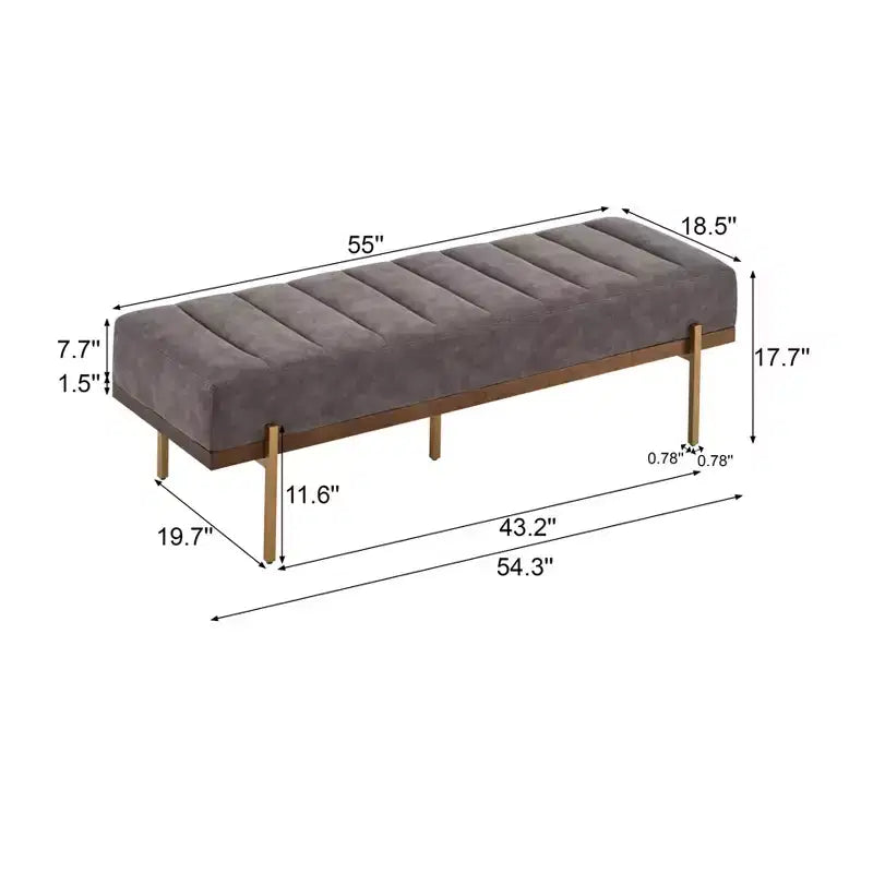 Pouf moderne de 55 W en similicuir capitonné à canaux, avec piètement doré