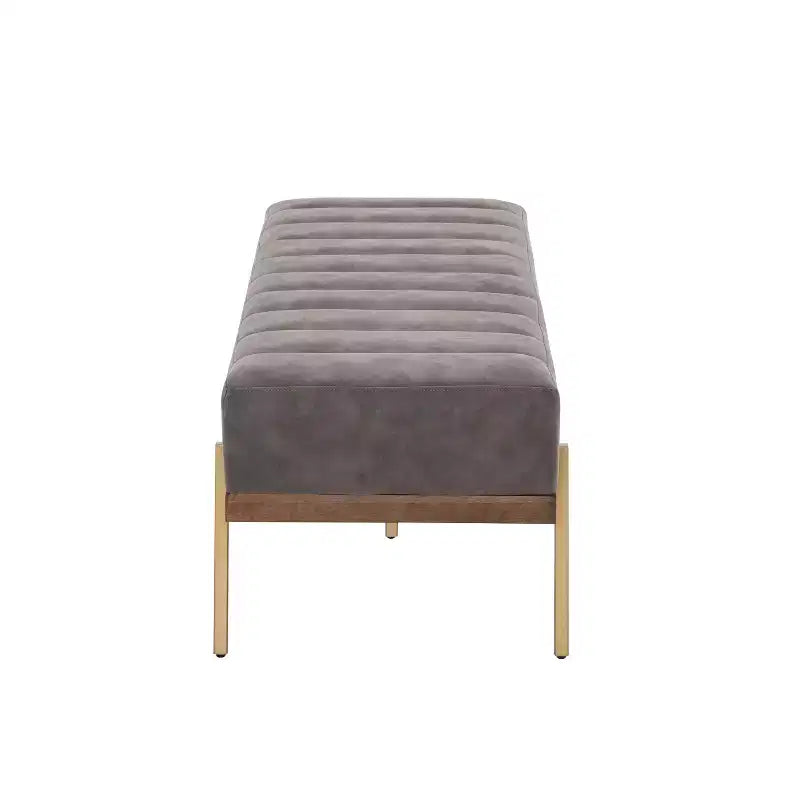 Pouf moderne de 55 W en similicuir capitonné à canaux, avec piètement doré