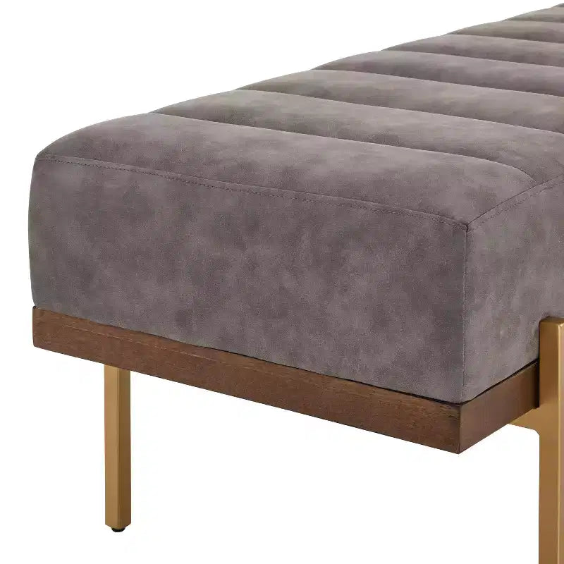 Pouf moderne de 55 W en similicuir capitonné à canaux, avec piètement doré