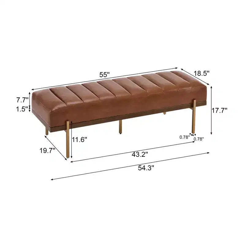 Pouf moderne de 55 W en similicuir capitonné à canaux, avec piètement doré