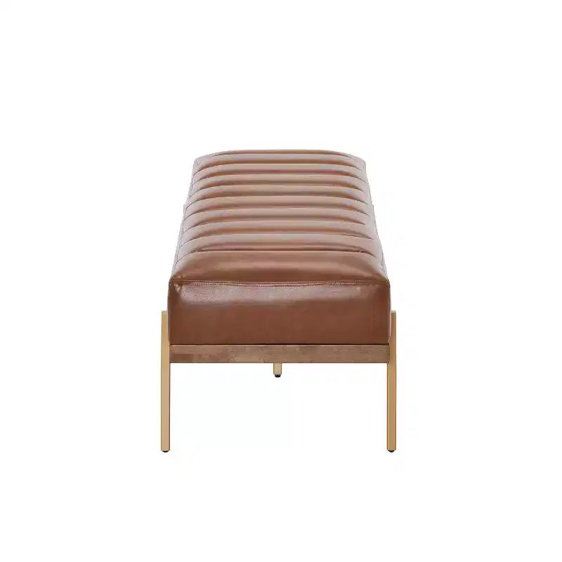 Pouf moderne de 55 W en similicuir capitonné à canaux, avec piètement doré