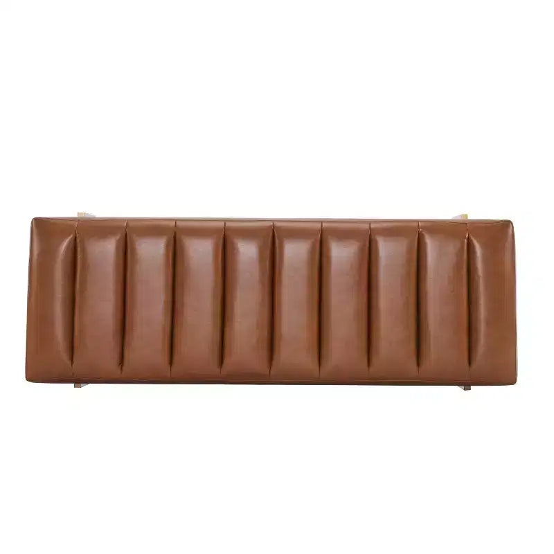 Pouf moderne de 55 W en similicuir capitonné à canaux, avec piètement doré