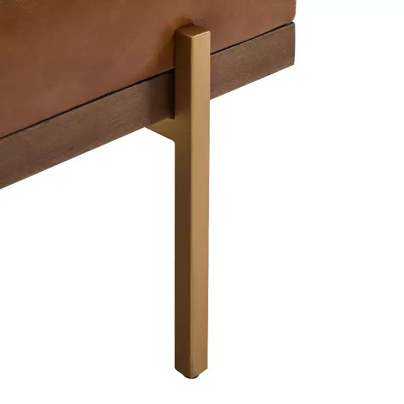 Pouf moderne de 55 W en similicuir capitonné à canaux, avec piètement doré