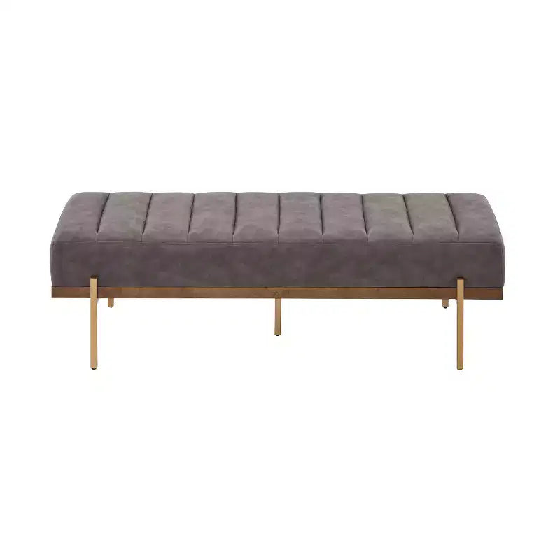 Pouf moderne de 55 W en similicuir capitonné à canaux, avec piètement doré