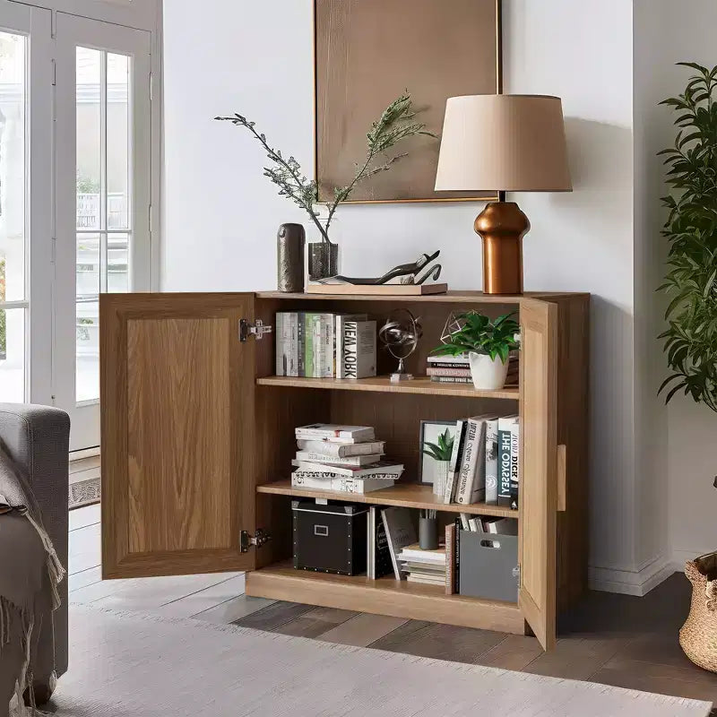Armoire d’appoint en bois de 31x31x16 avec étagère réglable, rangement naturel