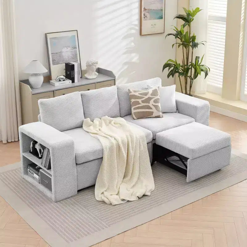 Verwandelbares L-förmiges Schlafsofa mit ausziehbarem Bett und umkehrbarer Recamiere für Wohnzimmer, Apartment, Schlafzimmer und Büro