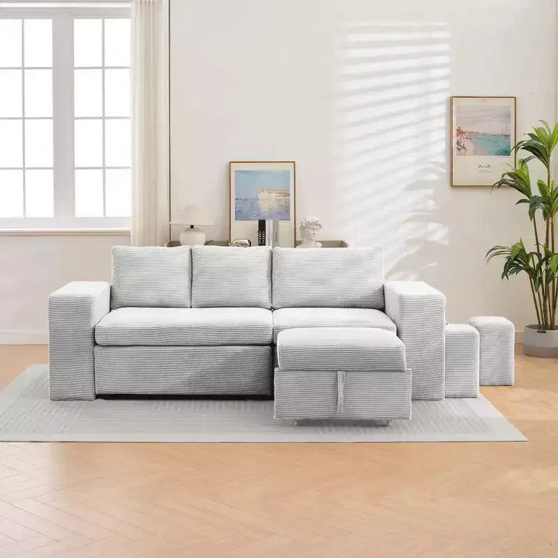 Verwandelbares L-förmiges Schlafsofa mit ausziehbarem Bett und umkehrbarer Recamiere für Wohnzimmer, Apartment, Schlafzimmer und Büro