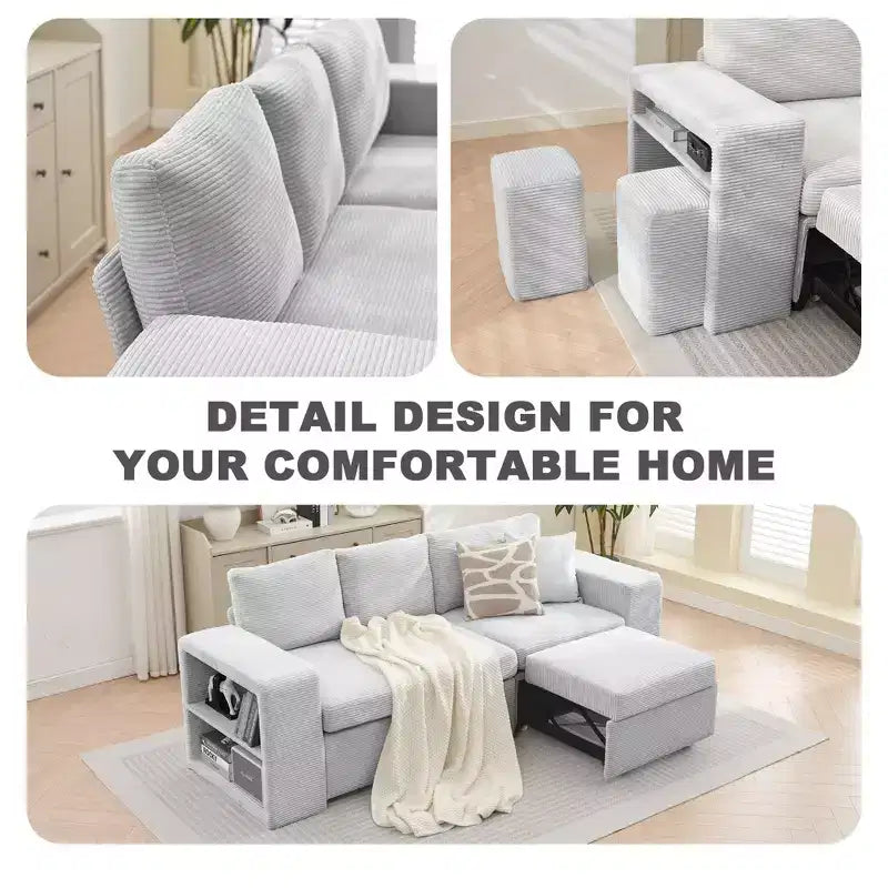 Verwandelbares L-förmiges Schlafsofa mit ausziehbarem Bett und umkehrbarer Recamiere für Wohnzimmer, Apartment, Schlafzimmer und Büro