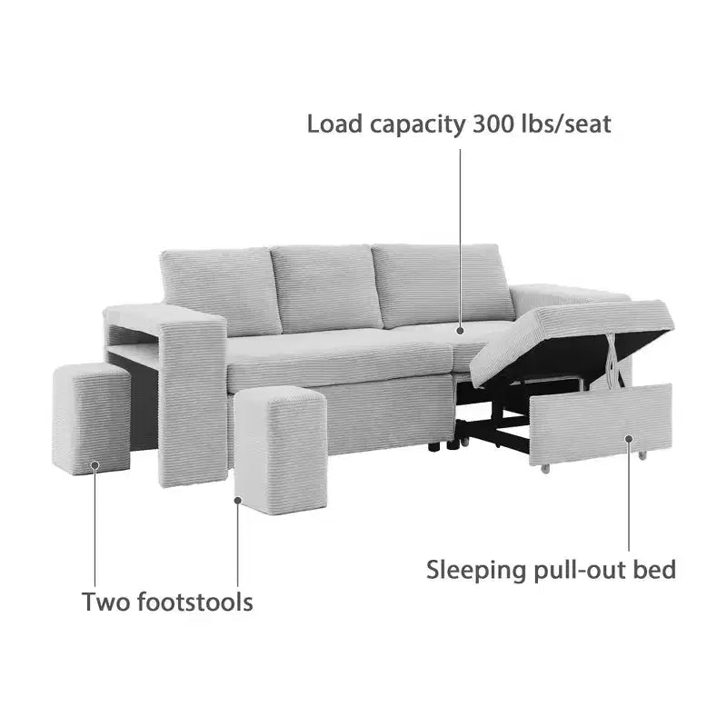 Verwandelbares L-förmiges Schlafsofa mit ausziehbarem Bett und umkehrbarer Recamiere für Wohnzimmer, Apartment, Schlafzimmer und Büro