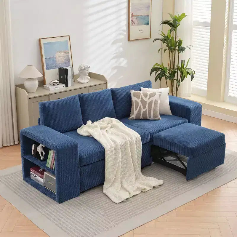 Verwandelbares L-förmiges Schlafsofa mit ausziehbarem Bett und umkehrbarer Recamiere für Wohnzimmer, Apartment, Schlafzimmer und Büro