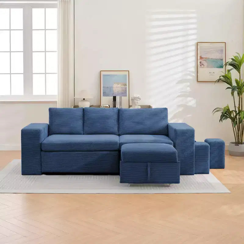 Verwandelbares L-förmiges Schlafsofa mit ausziehbarem Bett und umkehrbarer Recamiere für Wohnzimmer, Apartment, Schlafzimmer und Büro