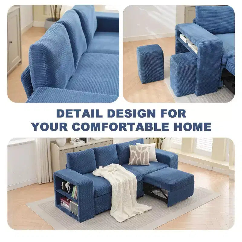 Verwandelbares L-förmiges Schlafsofa mit ausziehbarem Bett und umkehrbarer Recamiere für Wohnzimmer, Apartment, Schlafzimmer und Büro
