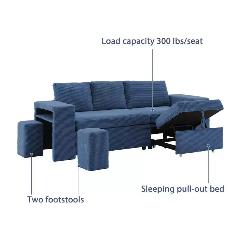 Verwandelbares L-förmiges Schlafsofa mit ausziehbarem Bett und umkehrbarer Recamiere für Wohnzimmer, Apartment, Schlafzimmer und Büro