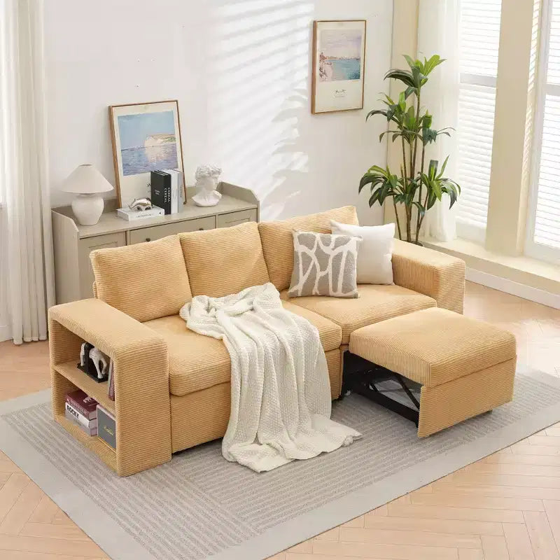 Verwandelbares L-förmiges Schlafsofa mit ausziehbarem Bett und umkehrbarer Recamiere für Wohnzimmer, Apartment, Schlafzimmer und Büro