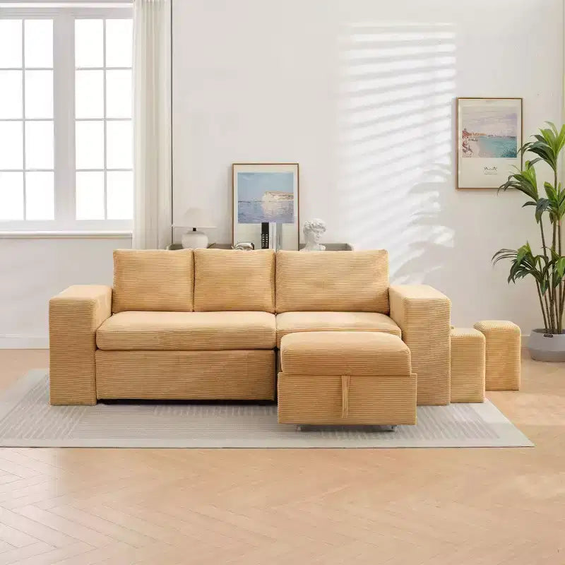 Verwandelbares L-förmiges Schlafsofa mit ausziehbarem Bett und umkehrbarer Recamiere für Wohnzimmer, Apartment, Schlafzimmer und Büro