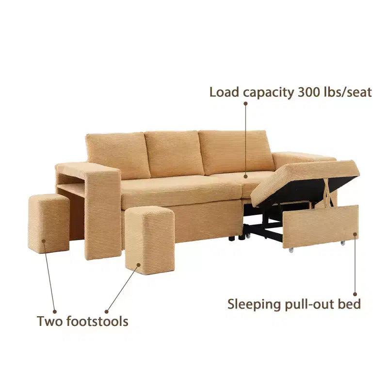 Verwandelbares L-förmiges Schlafsofa mit ausziehbarem Bett und umkehrbarer Recamiere für Wohnzimmer, Apartment, Schlafzimmer und Büro