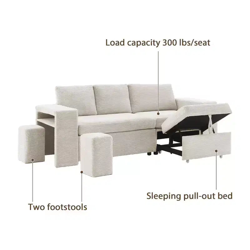 Verwandelbares L-förmiges Schlafsofa mit ausziehbarem Bett und umkehrbarer Recamiere für Wohnzimmer, Apartment, Schlafzimmer und Büro
