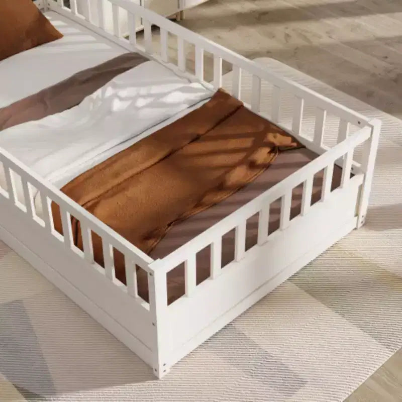 Cama individual de perfil bajo con diseño de barrera integrada de máxima seguridad
