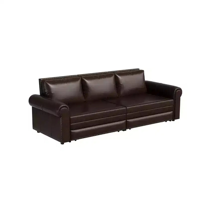 Multifunktionales 93.7-Schlafsofa in King-Size aus Kunstleder mit Nagelkopfzierleisten