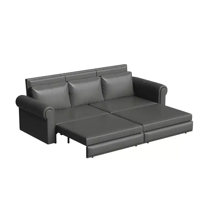 Multifunktionales 93.7-Schlafsofa in King-Size aus Kunstleder mit Nagelkopfzierleisten