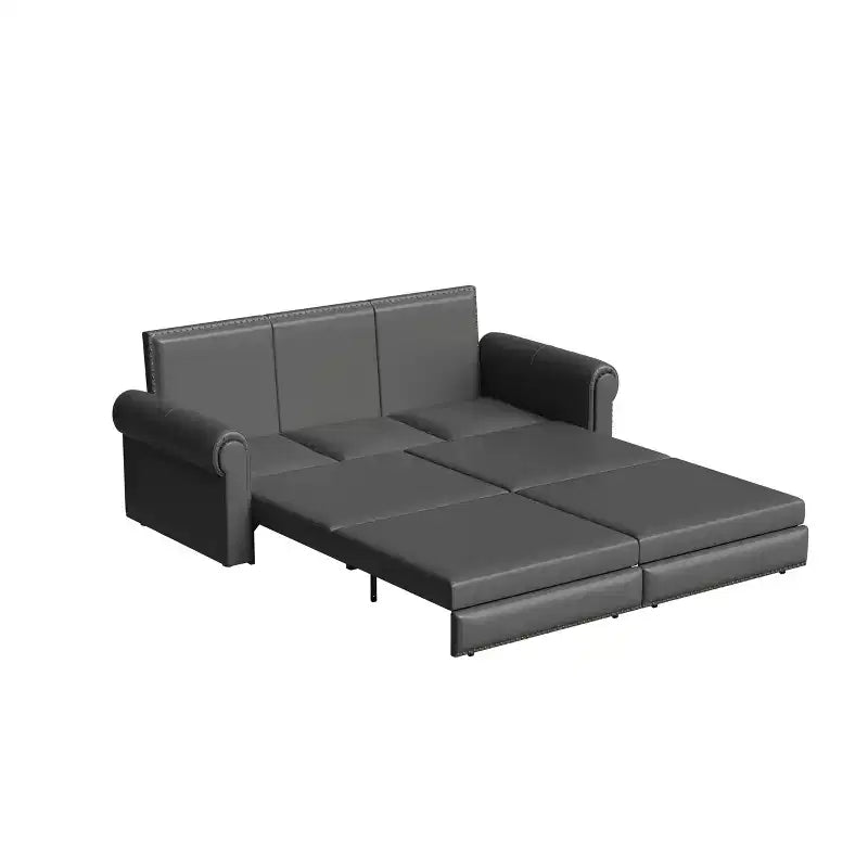 Multifunktionales 93.7-Schlafsofa in King-Size aus Kunstleder mit Nagelkopfzierleisten