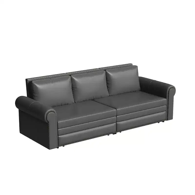 Multifunktionales 93.7-Schlafsofa in King-Size aus Kunstleder mit Nagelkopfzierleisten