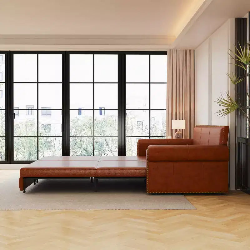 Multifunktionales 93.7-Schlafsofa in King-Size aus Kunstleder mit Nagelkopfzierleisten