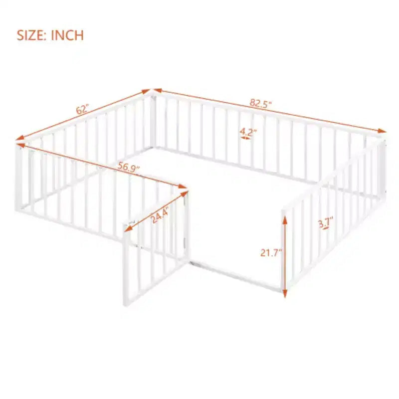 Metallbettgestell in Queen-Size mit umlaufendem Zaun und Türdesign