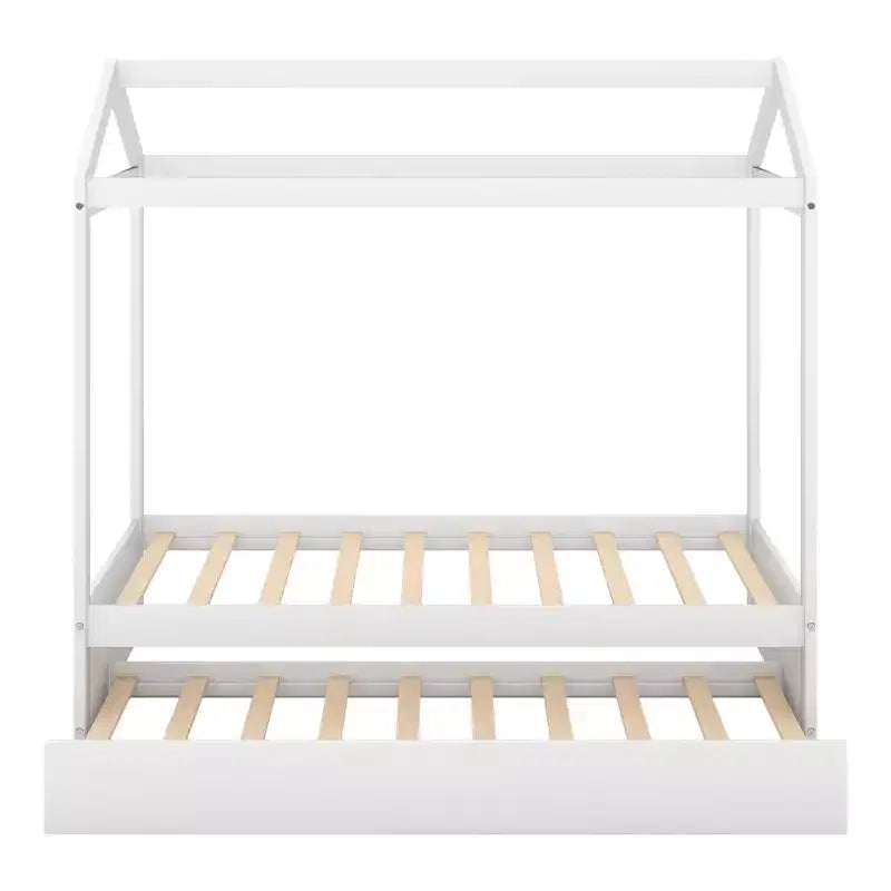 Lit en forme de maison à décorer avec lit gigogne - blanc
