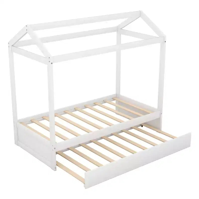 Cama decorable con forma de casa y cama nido - Blanca