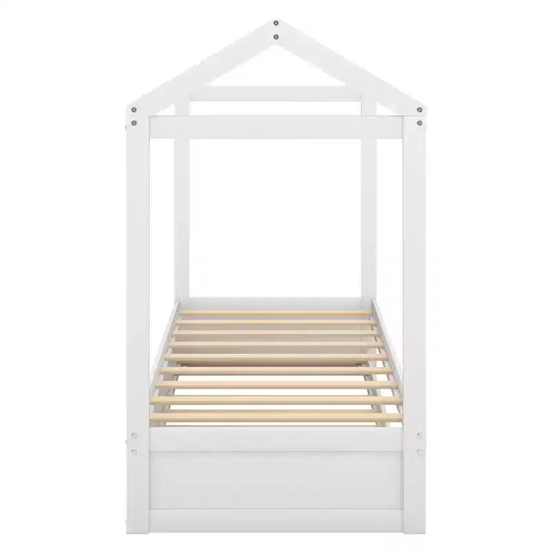 Cama decorable con forma de casa y cama nido - Blanca