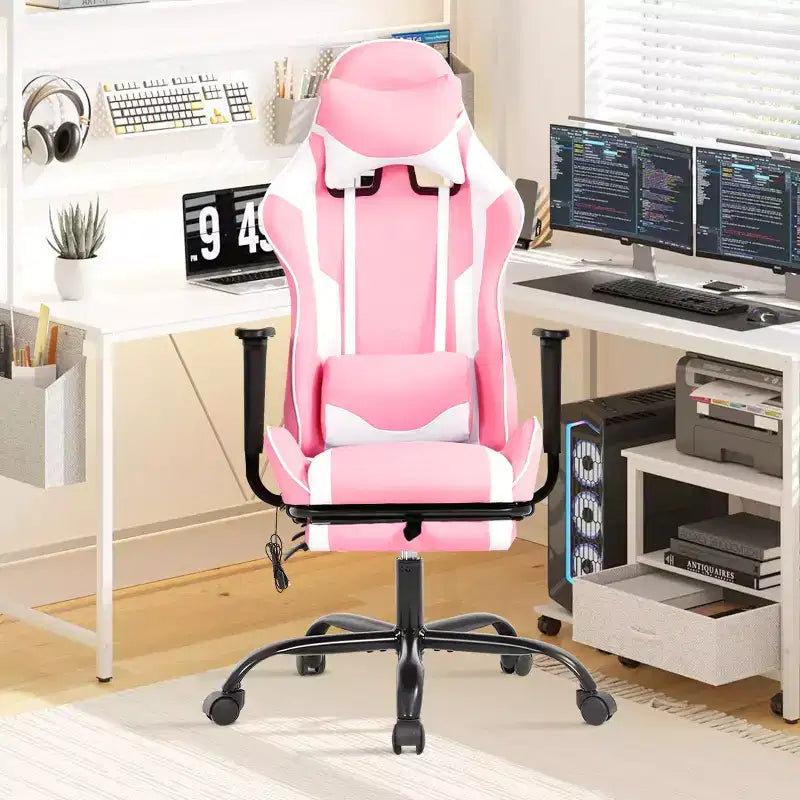 Fauteuil de jeu de course et de bureau avec fonction de massage et soutien lombaire, similicuir PU, pour adulte
