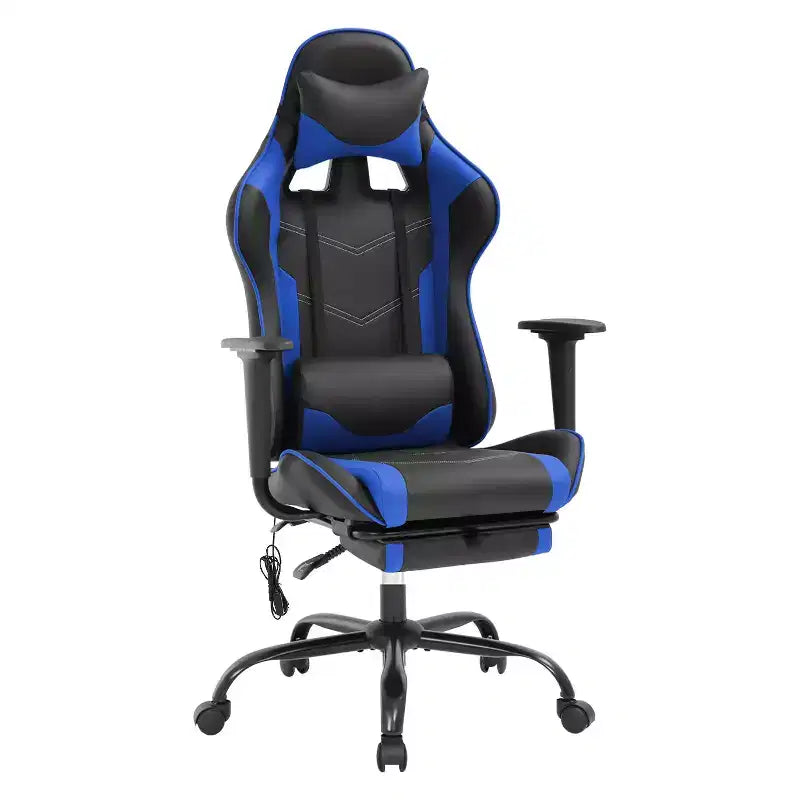 Fauteuil de jeu de course et de bureau avec fonction de massage et soutien lombaire, similicuir PU, pour adulte