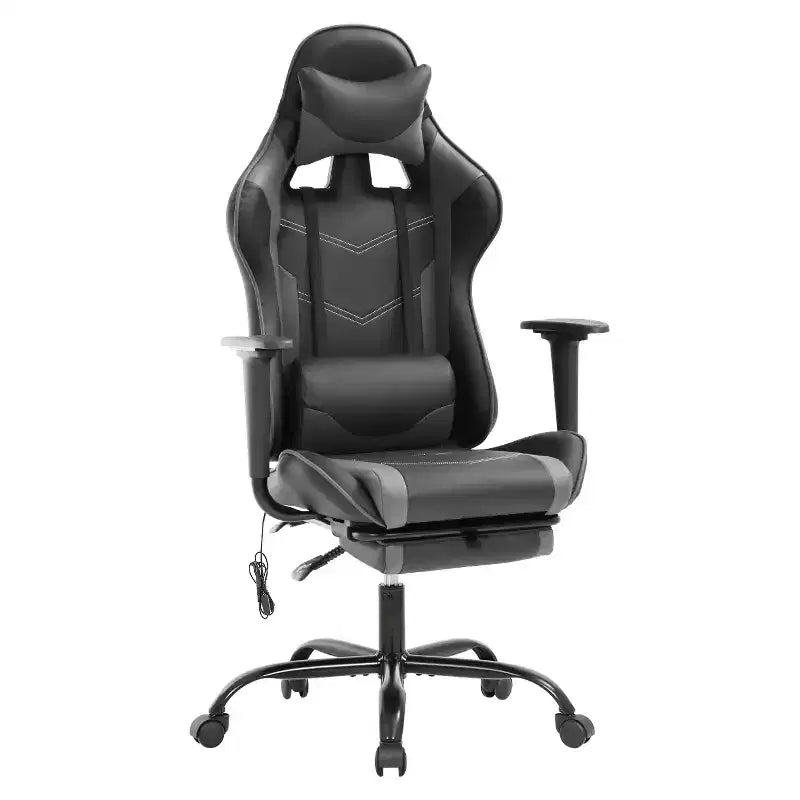 Fauteuil de jeu de course et de bureau avec fonction de massage et soutien lombaire, similicuir PU, pour adulte