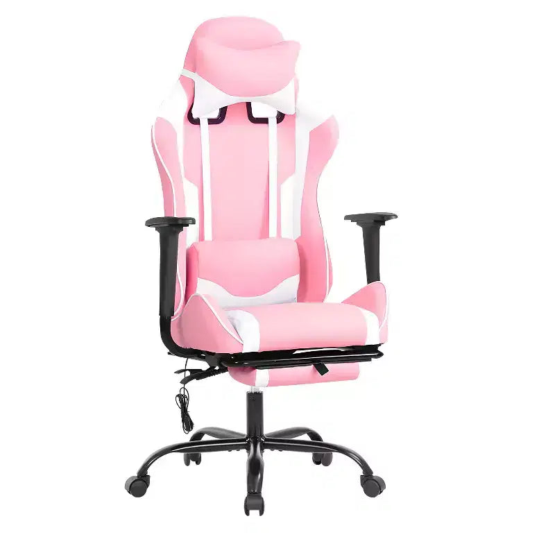 Fauteuil de jeu de course et de bureau avec fonction de massage et soutien lombaire, similicuir PU, pour adulte