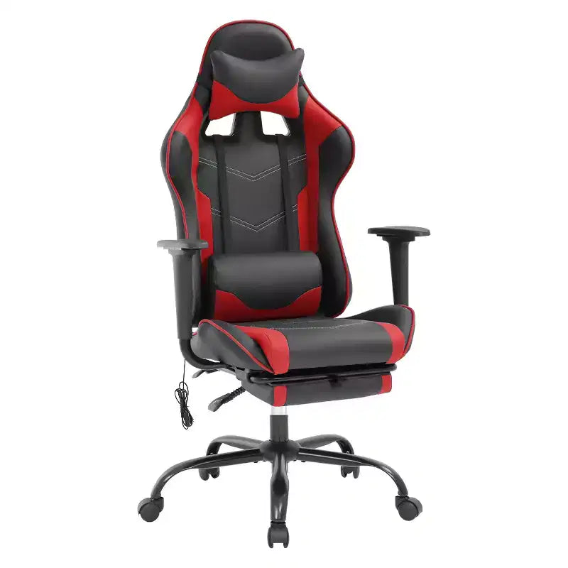 Fauteuil de jeu de course et de bureau avec fonction de massage et soutien lombaire, similicuir PU, pour adulte