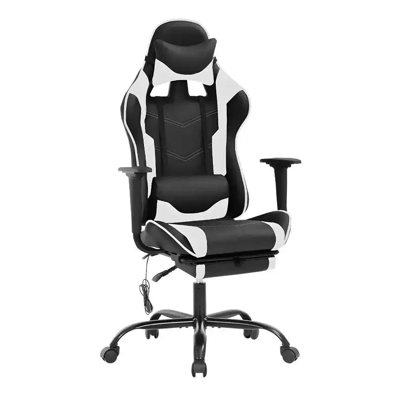 Fauteuil de jeu de course et de bureau avec fonction de massage et soutien lombaire, similicuir PU, pour adulte