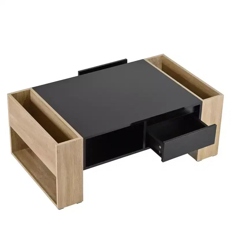 Table basse / table à thé / table centrale de 41 pouces à finition très brillante, avec 2 tiroirs, une étagère de rangement et des compartiments de rangement latéraux