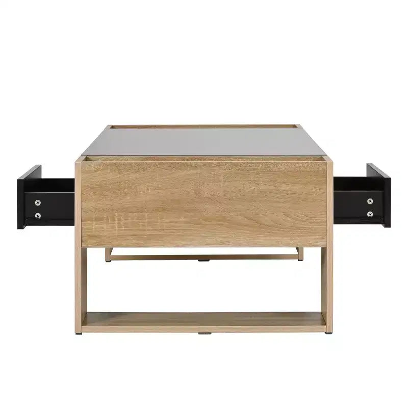 Table basse / table à thé / table centrale de 41 pouces à finition très brillante, avec 2 tiroirs, une étagère de rangement et des compartiments de rangement latéraux