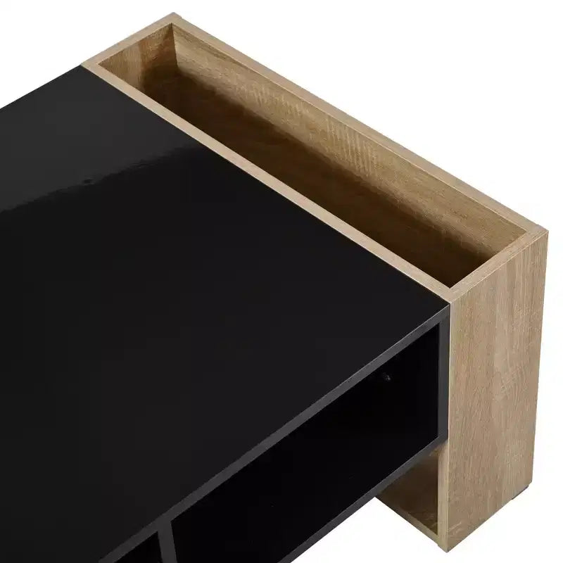 Table basse / table à thé / table centrale de 41 pouces à finition très brillante, avec 2 tiroirs, une étagère de rangement et des compartiments de rangement latéraux