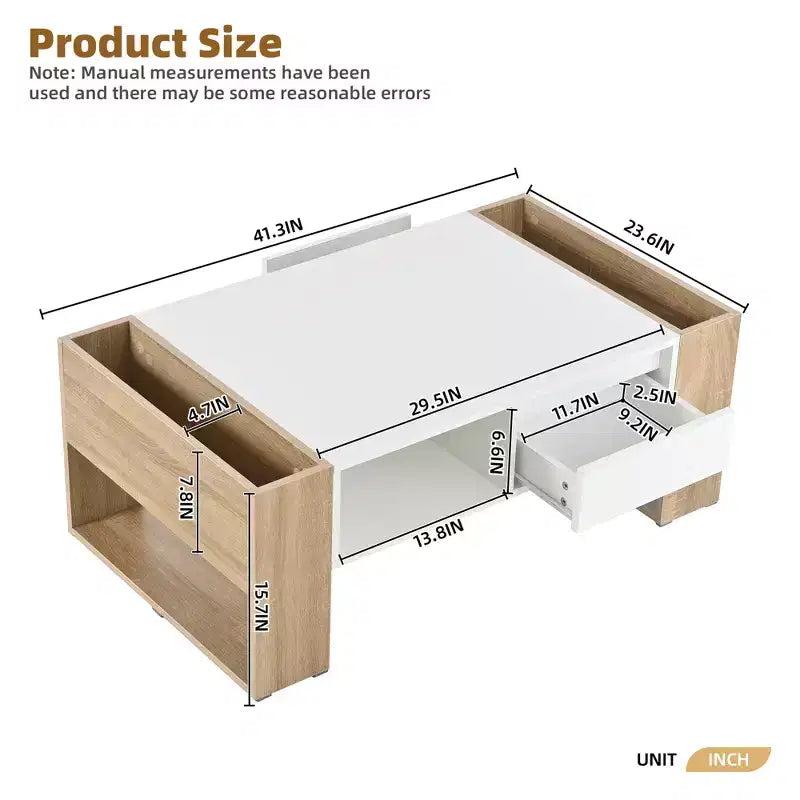 Table basse / table à thé / table centrale de 41 pouces à finition très brillante, avec 2 tiroirs, une étagère de rangement et des compartiments de rangement latéraux