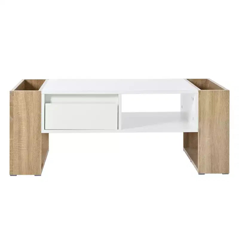 Table basse / table à thé / table centrale de 41 pouces à finition très brillante, avec 2 tiroirs, une étagère de rangement et des compartiments de rangement latéraux