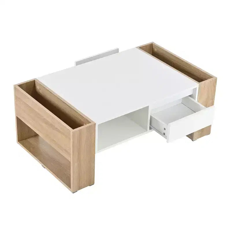 Table basse / table à thé / table centrale de 41 pouces à finition très brillante, avec 2 tiroirs, une étagère de rangement et des compartiments de rangement latéraux