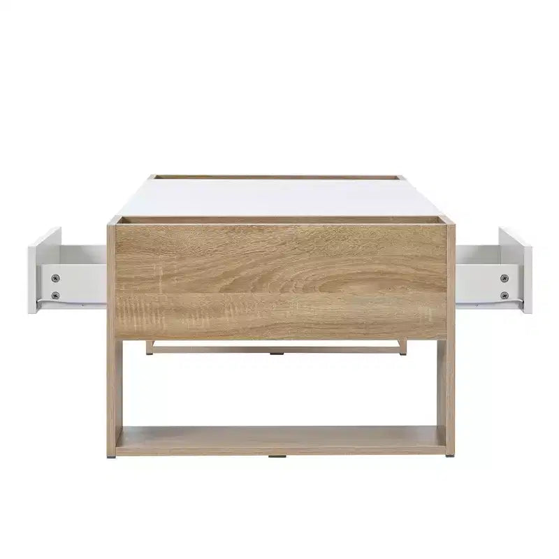 Table basse / table à thé / table centrale de 41 pouces à finition très brillante, avec 2 tiroirs, une étagère de rangement et des compartiments de rangement latéraux